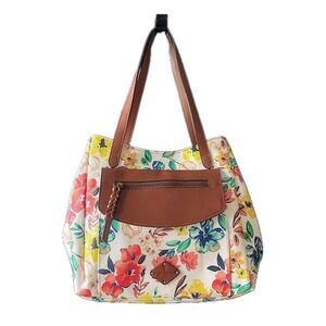 St John’s Bay Purse Shoulder Bag Floral And Brown Zipper Pockets